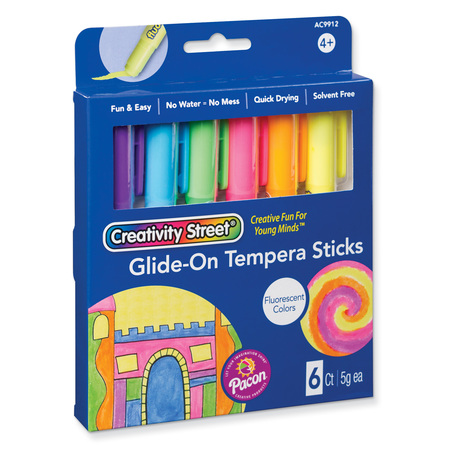 Creativity Street Glide-On Tempera Paint Sticks, Fluorescent, 5 grams, 6 Count, PK3 PAC9912